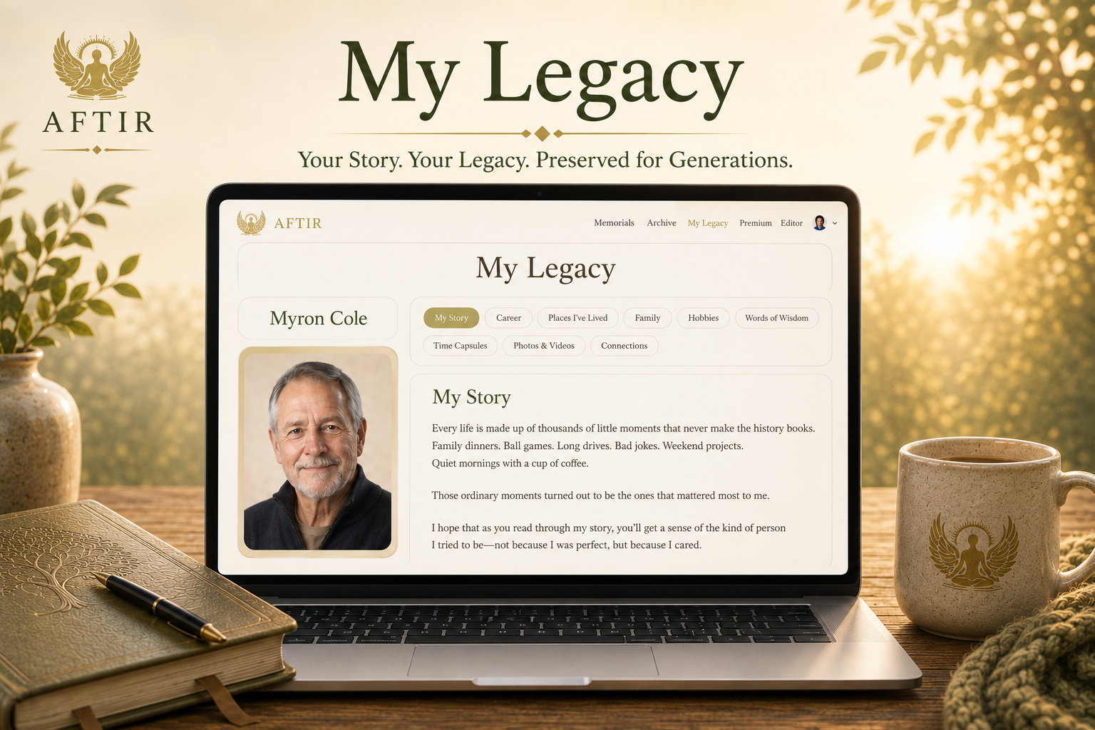 My Legacy interface showing a personal legacy archive on Aftir