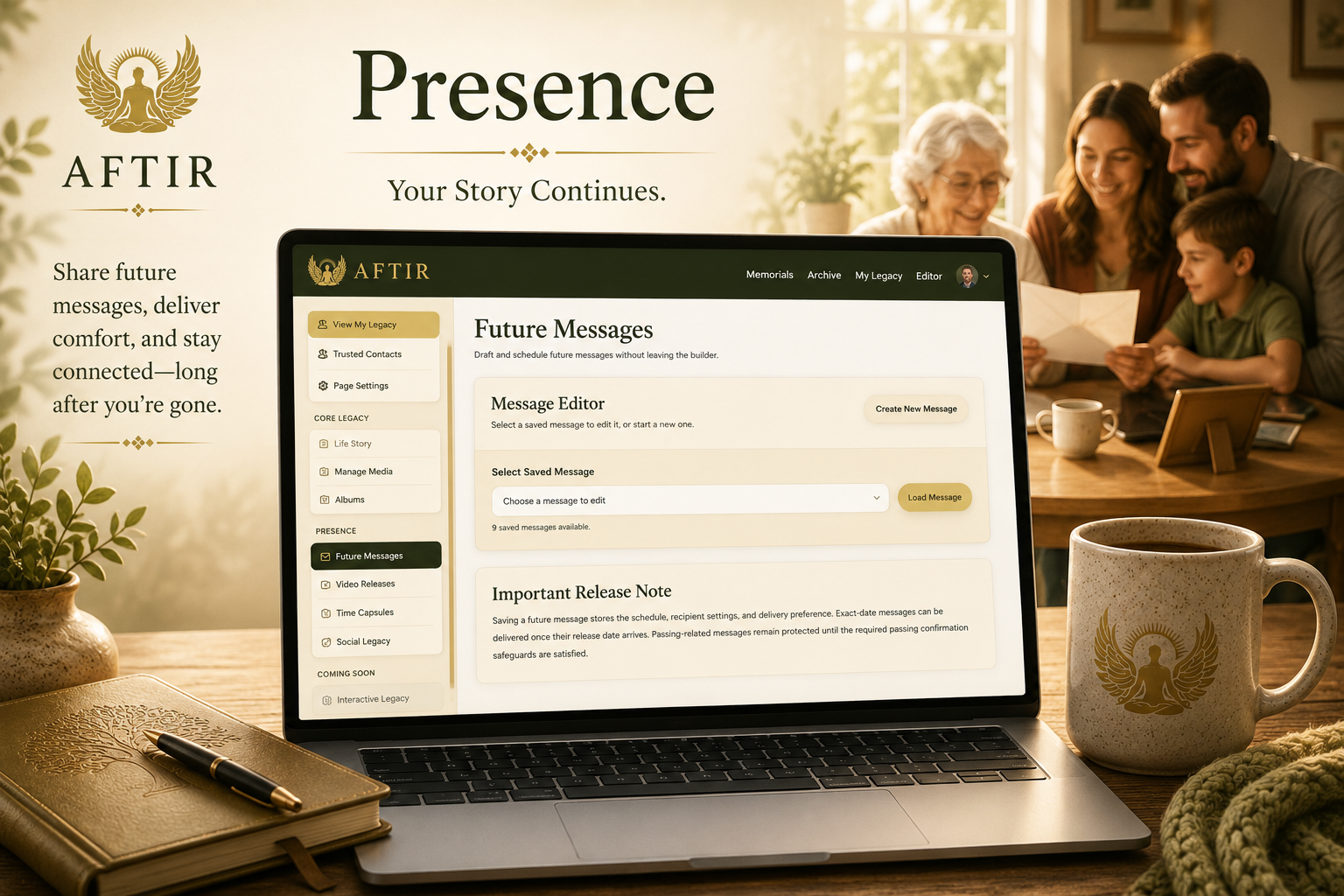 Presence interface showing Future Messages on Aftir